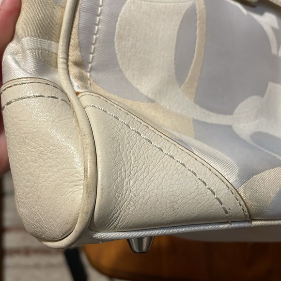 🤎🤎 Coach Signature Hampton Optic Bag Purse Stripe Cream White Satchel - Picture 7 of 16
